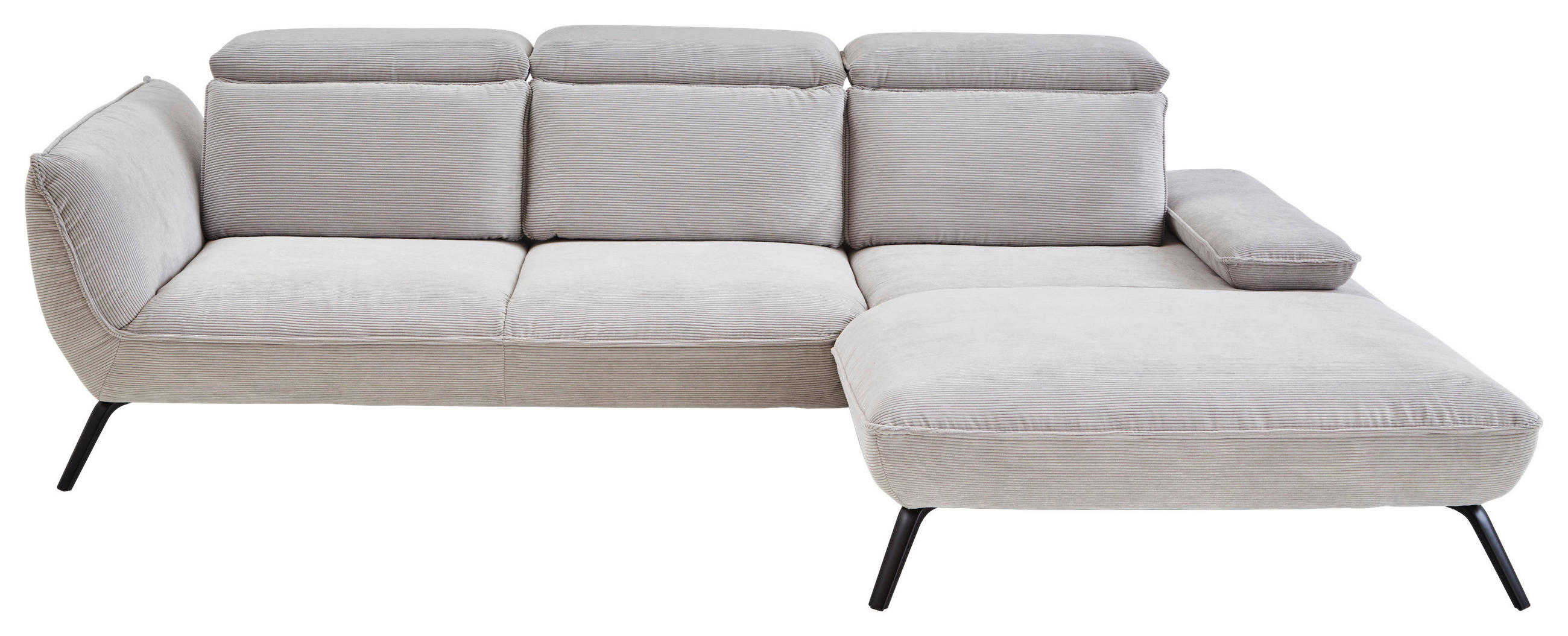 ECKSOFA in Cord Hellgrau  301/196 cm  - Hellgrau/Schwarz, Design, Textil/Metall (301/196cm) - Moderano