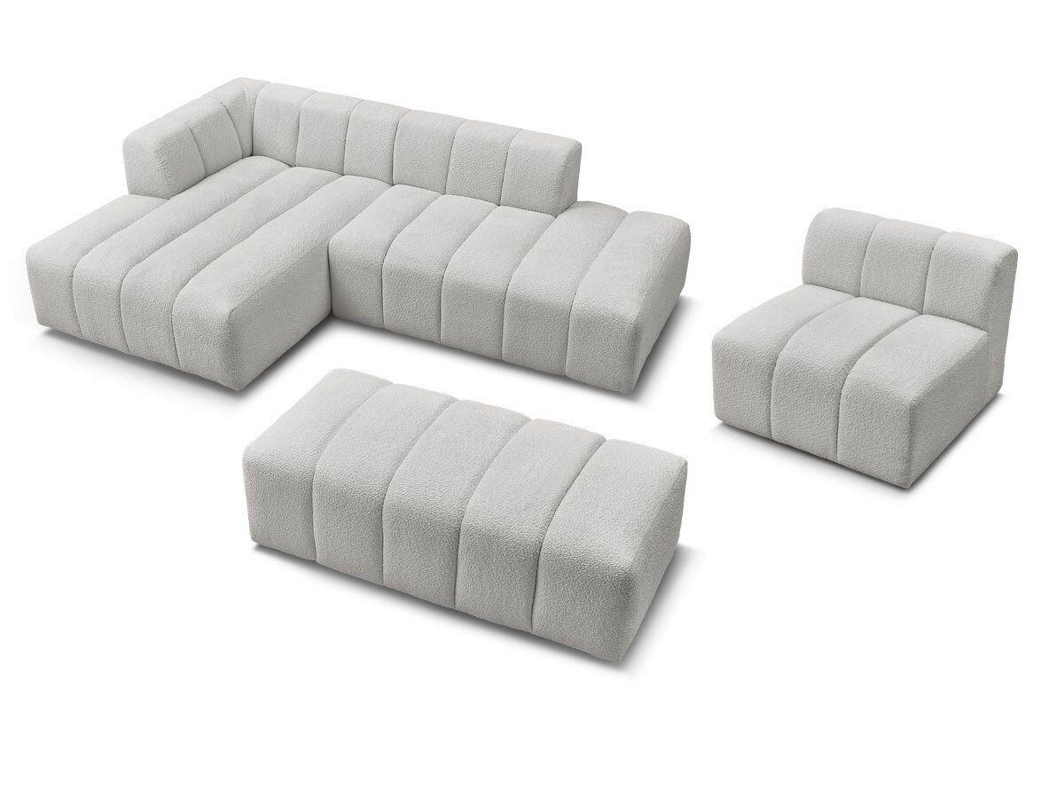 ECKSOFA Ottomane links  ANNECY Hellgrau Bouclé  - Hellgrau/Schwarz, MODERN, Kunststoff/Textil (170/262cm)