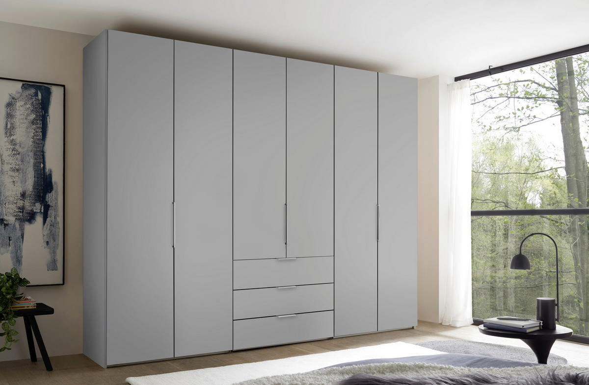 DREHTÜRENSCHRANK inkl. Zubehör 298/222/63 cm,  in Hellgrau, 6-türig  - Hellgrau/Alufarben, Design, Holzwerkstoff/Metall (298/222/63cm) - Dieter Knoll