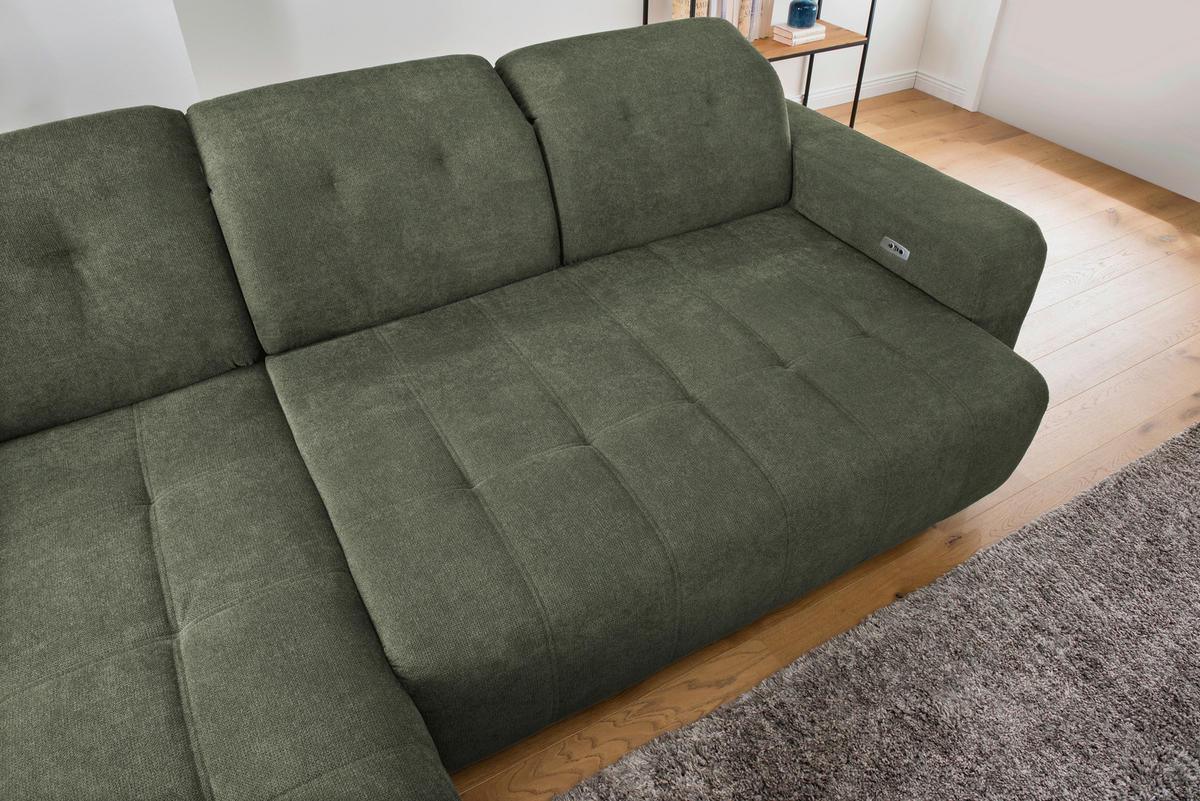 ECKSOFA Vicari Dunkelgrün Chenille  - Dunkelgrün/Schwarz, MODERN, Textil/Metall (292/185cm) - Livetastic