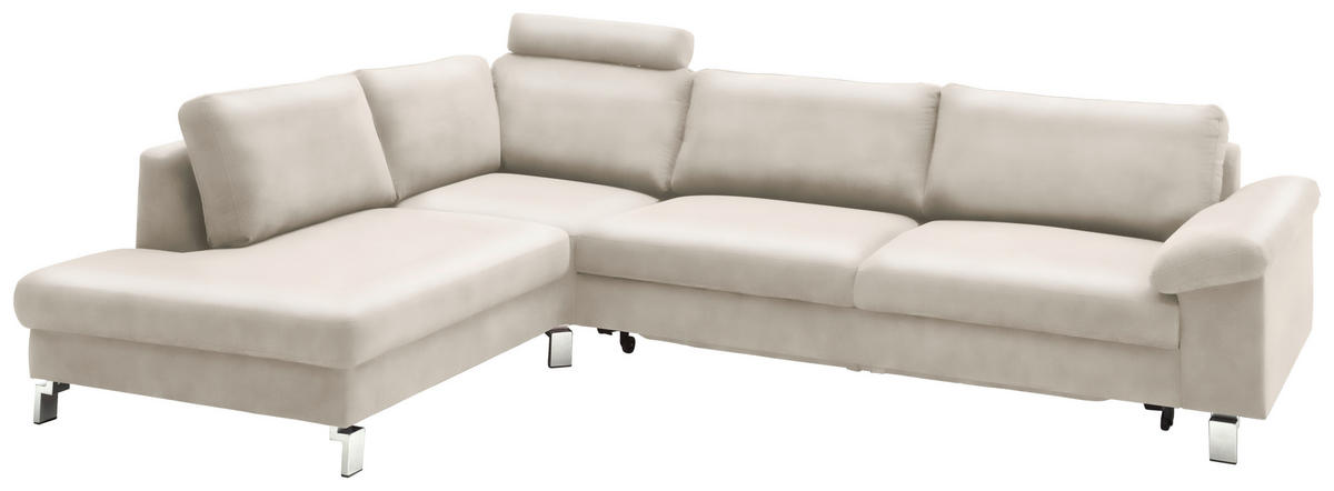 ECKSOFA in Echtleder Beige  - Chromfarben/Beige, Design, Leder/Metall (200/281cm) - Pure Home Lifestyle
