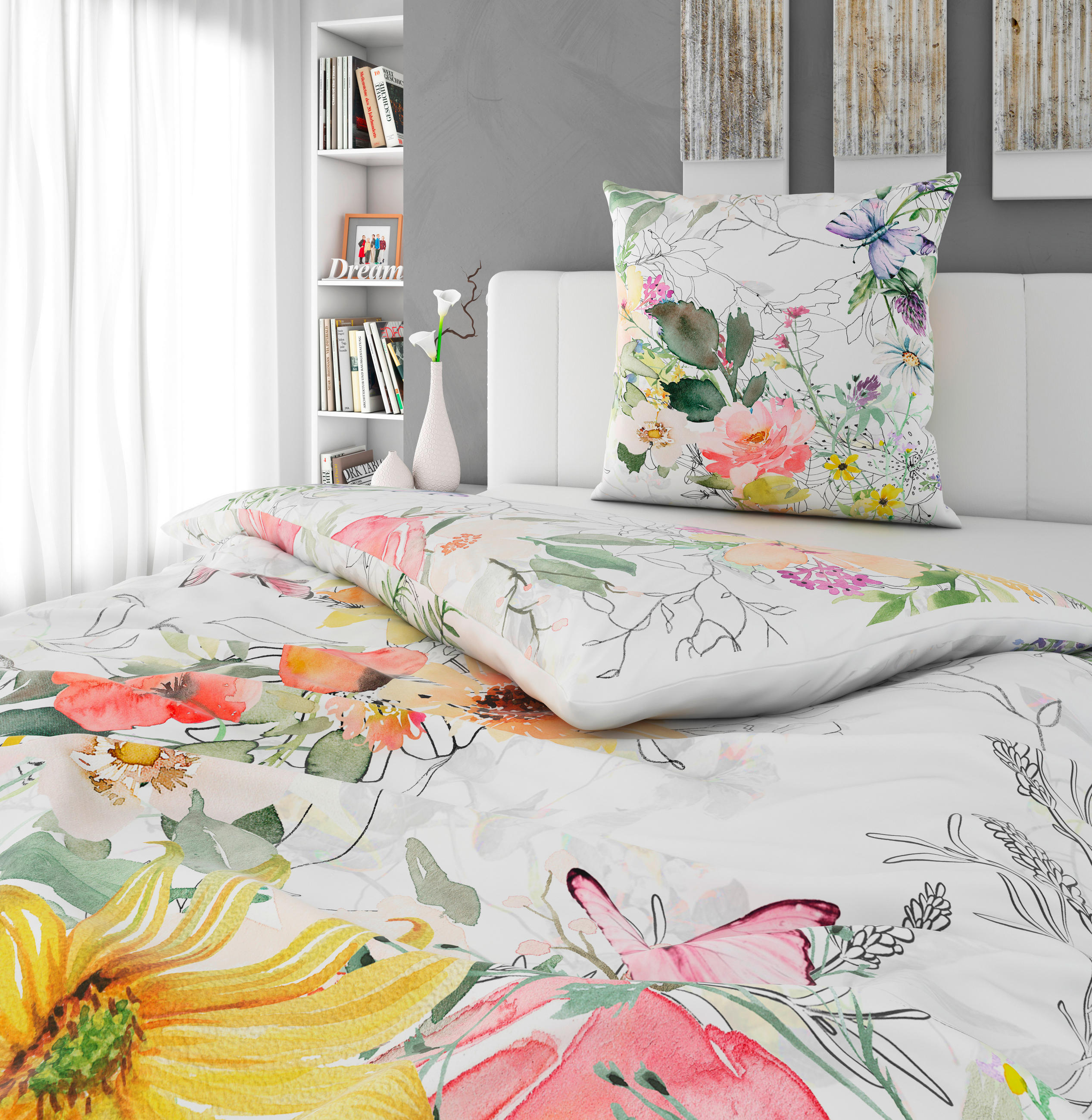 BETTWÄSCHE Satin  - Multicolor/Weiß, Textil - Novel