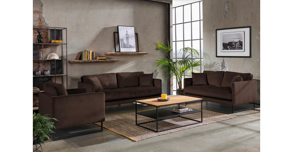 2-SITZER-SOFA in Samt Dunkelbraun  - Dunkelbraun/Schwarz, Design, Textil/Metall (150/78/84cm) - Carryhome