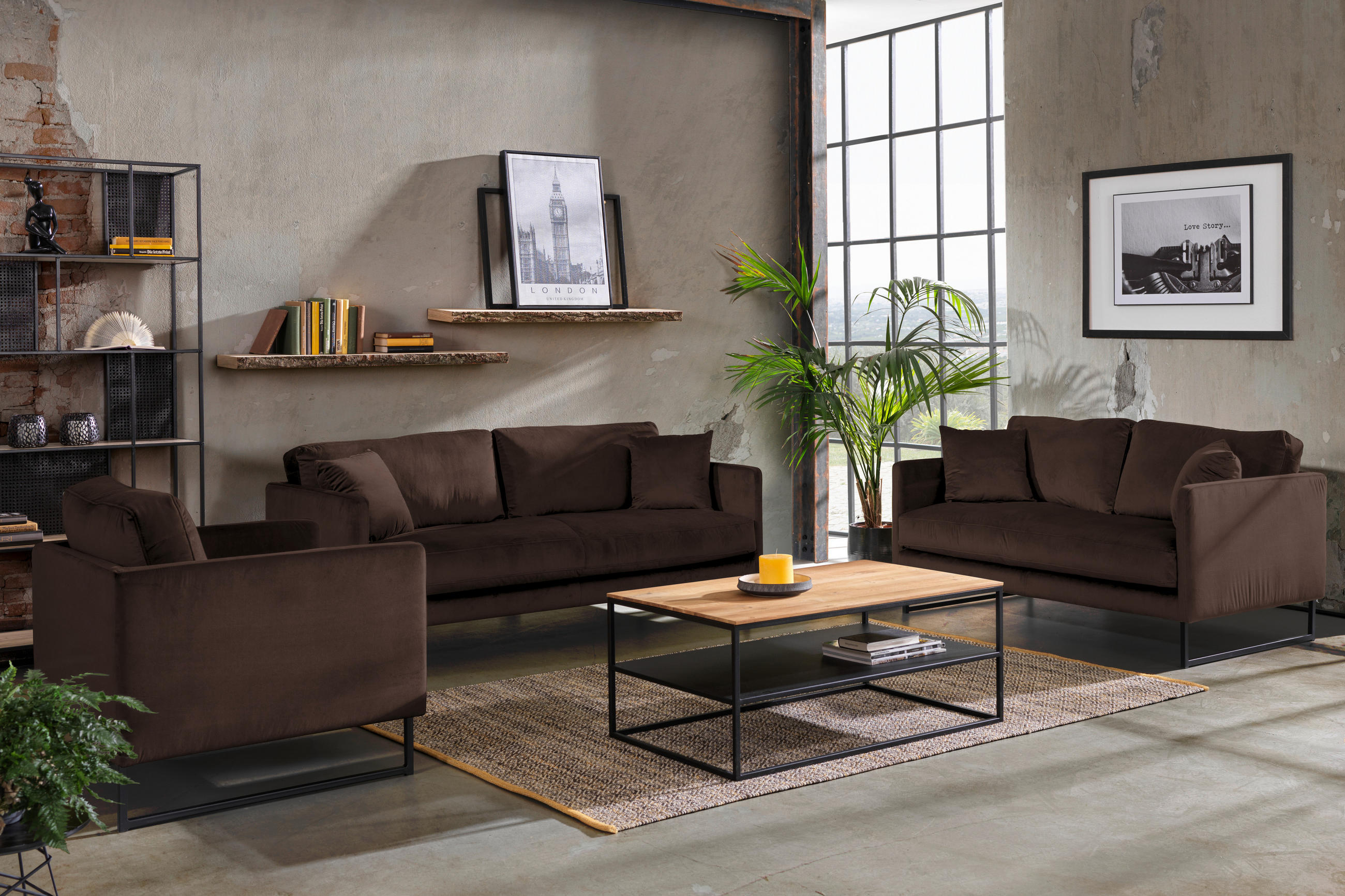 2-SITZER-SOFA Samt Dunkelbraun  - Dunkelbraun/Schwarz, Design, Textil/Metall (150/78/84cm) - Carryhome