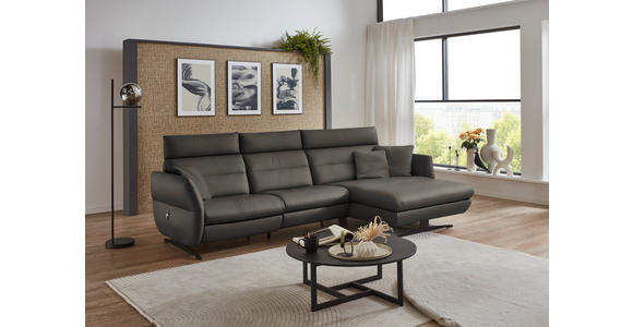 ECKSOFA in Echtleder Dunkelgrau  300/157 cm  - Dunkelgrau/Schwarz, Design, Leder/Metall (300/157cm) - Dieter Knoll