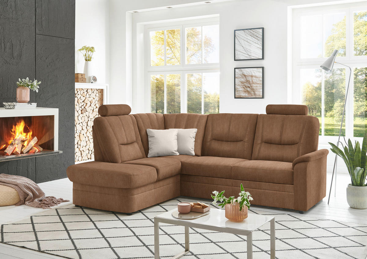 ECKSOFA Chenille Rostfarben  - Rostfarben/Schwarz, Konventionell, Kunststoff/Textil (185/235cm) - Beldomo Comfort