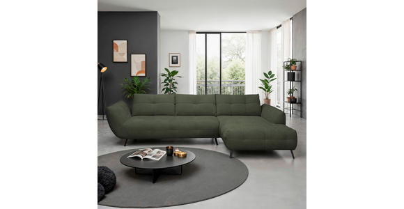 ECKSOFA Dunkelgrün Chenille Armlehnenkissen, Rücken echt, Sitztiefenverstellung  - Dunkelgrün/Schwarz, KONVENTIONELL, Textil/Metall (313/215cm) - Hom`in