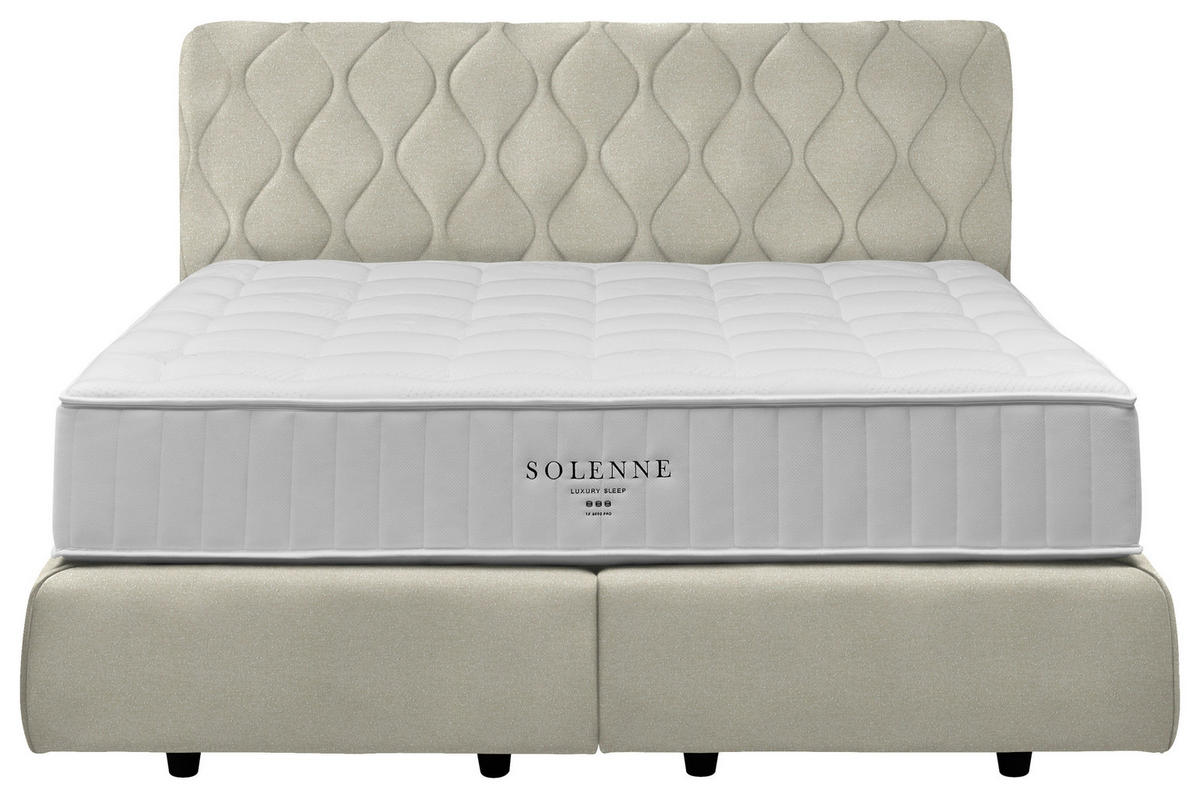 BOXSPRINGBETT 180/200 cm  in Elfenbein  - Elfenbein/Schwarz, Design, Kunststoff/Textil (180/200cm) - Johann Jakob