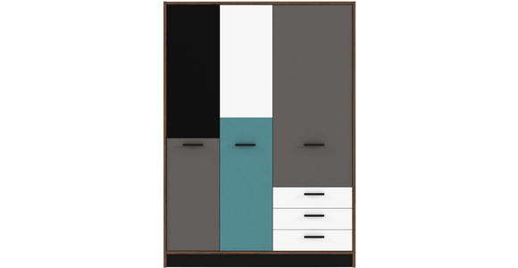 KLEIDERSCHRANK 3-türig Grau, Grün, Schwarz, Weiß, Eichefarben  - Eichefarben/Schwarz, Design, Holzwerkstoff/Kunststoff (143,8/200/60cm) - Carryhome