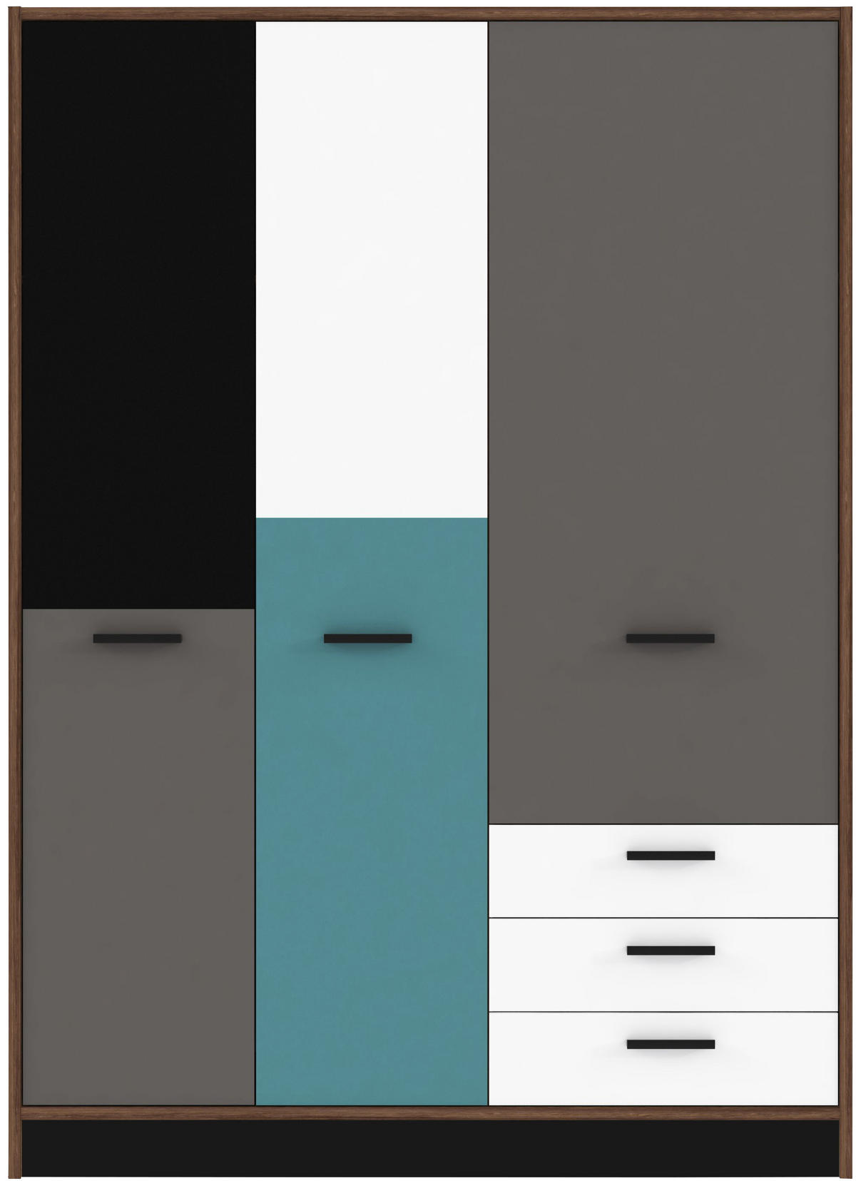 OMARA ZA OBLAČILA, siva, zelena, črna, bela, barve hrasta  - siva/črna, Design, kovina/umetna masa (144/200/60cm) - Carryhome