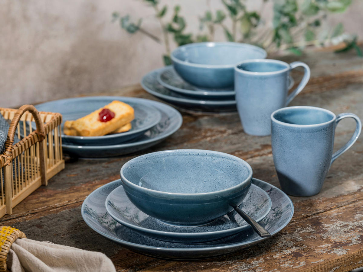 KOMBINOVANÝ SERVIS, 16-dielne, kamenina - modrá, keramika (34/31/33cm) - Creatable
