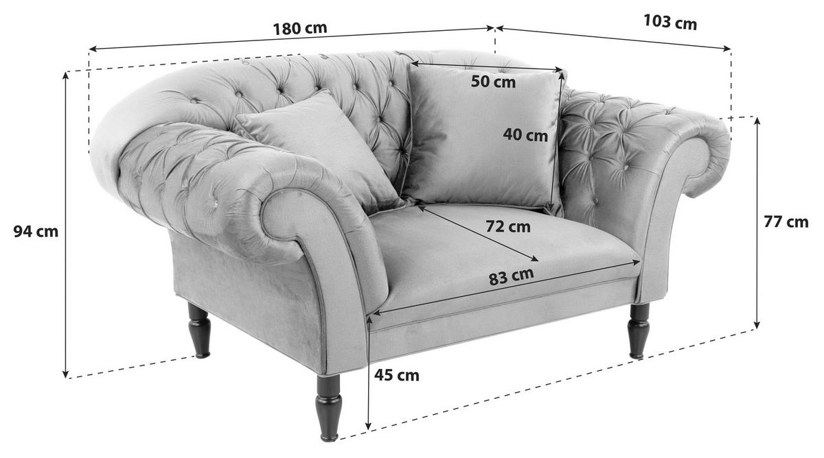 XXL-SESSEL in Velours Grau  - Schwarz/Grau, Design, Holz/Textil (180/94/103cm) - MID.YOU