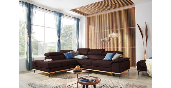 ECKSOFA Braun Webstoff - Schwarz/Braun, Natur, Holz/Textil (226/282cm) - Novel