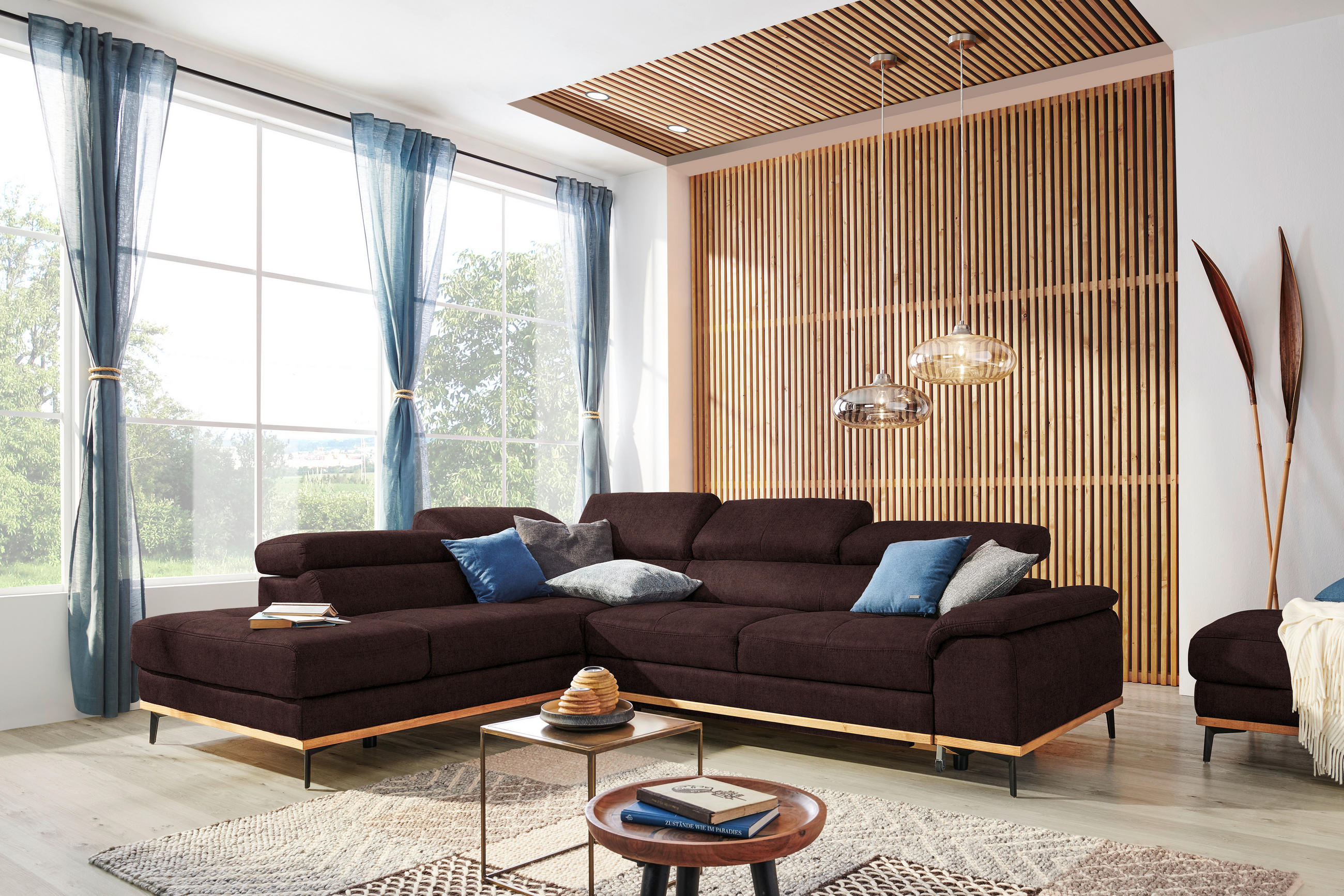 ECKSOFA Braun Webstoff  - Schwarz/Braun, Natur, Holz/Textil (226/282cm) - Novel