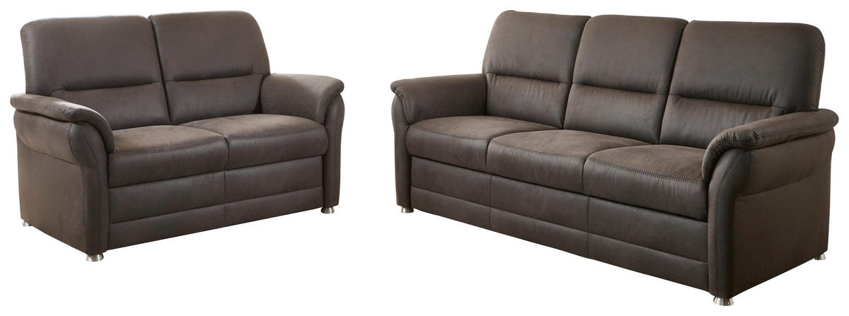 SITZGARNITUR Mikrofaser Anthrazit  - Anthrazit/Alufarben, Konventionell, Textil/Metall (192/96/89cm) - Beldomo Comfort