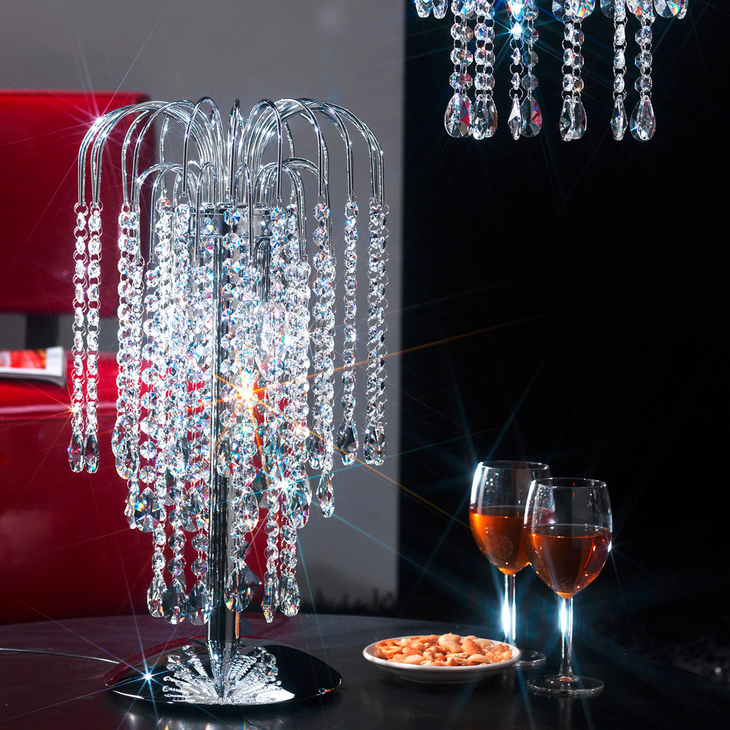 KRISTALL-TISCHLEUCHTE 25/50 cm   - Chromfarben, LIFESTYLE, Glas/Metall (25/50cm)
