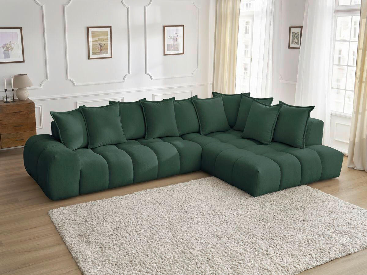 ECKSOFA Ottomane rechts  EVEREST Grün Struktur  - Schwarz/Grün, MODERN, Kunststoff/Textil (352/210cm)