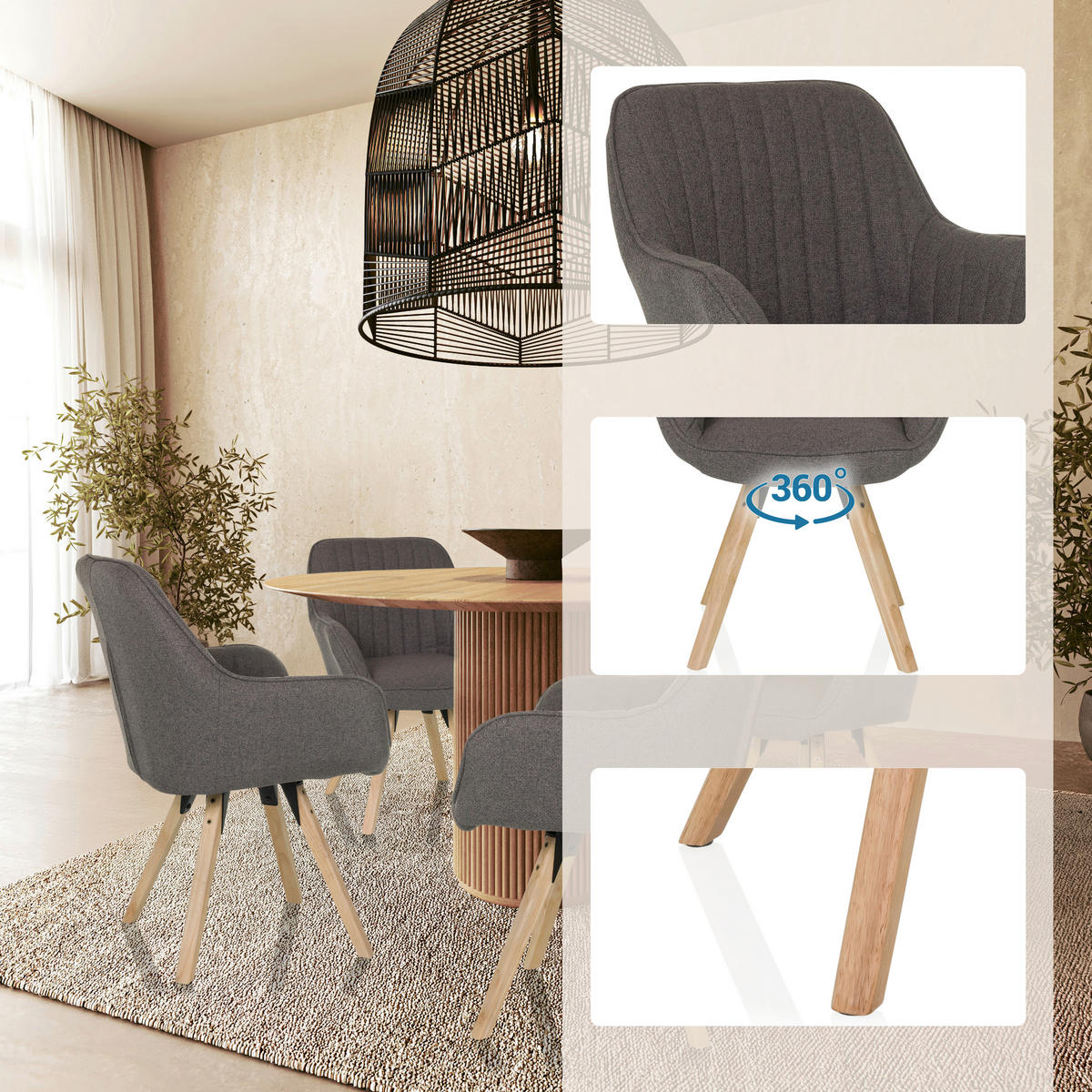 STOL MED ARMSTÖD flatväv  - mörkgrå/bokfärgad, Modern, trä/textil (56/84/62cm) - MID.YOU