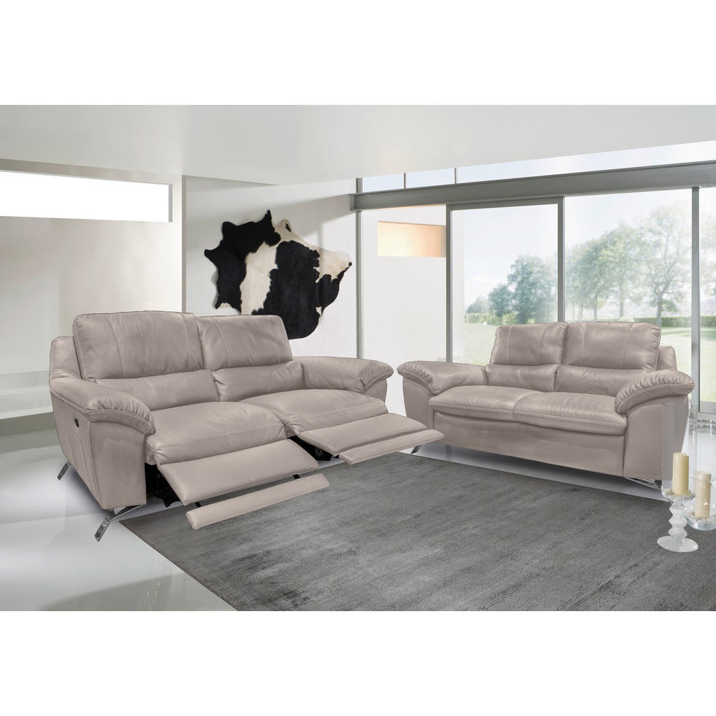 Thumbnail - Livetastic 2,5-Sitzer, Grau, Leder, Kombination Echtleder/Lederlook, Semi-Anilinleder, 216x97x95-151 cm, Made in EU, Woh...