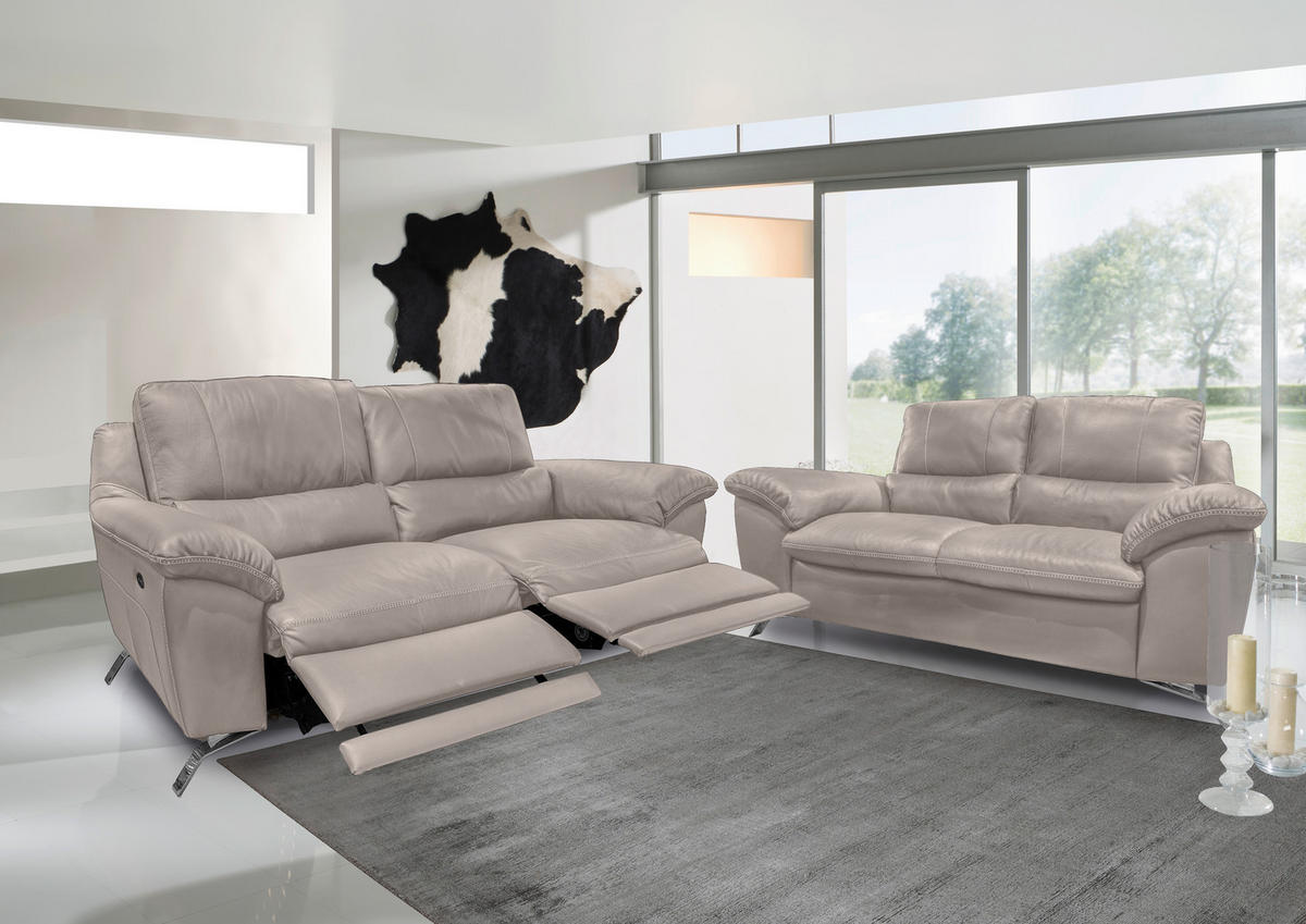 2,5-SITZER mit Relaxfunktion in Kombination Echtleder/Lederlook Grau  - Silberfarben/Grau, Design, Leder/Metall (216/97/95-151cm) - Livetastic