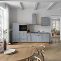 KÜCHENBLOCK Frame 300 cm  in Eichefarben, Blaugrau  - Edelstahlfarben/Eichefarben, MODERN, Holzwerkstoff/Metall (300cm) - Nobilia