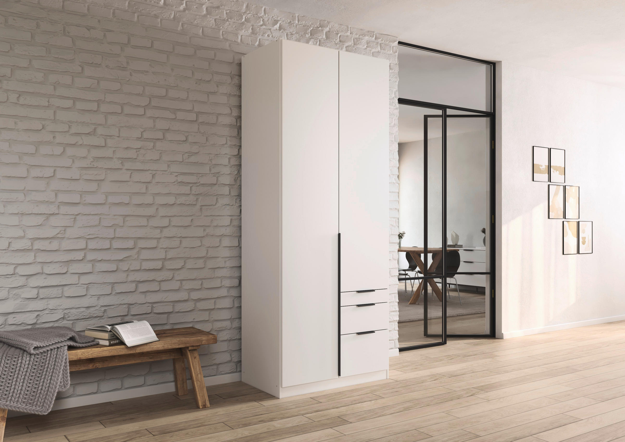 DREHTÜRENSCHRANK 91/229/54 cm 2-türig Weiß  - Weiß/Grau, MODERN, Holzwerkstoff/Metall (91/229/54cm) - Rauch Möbel