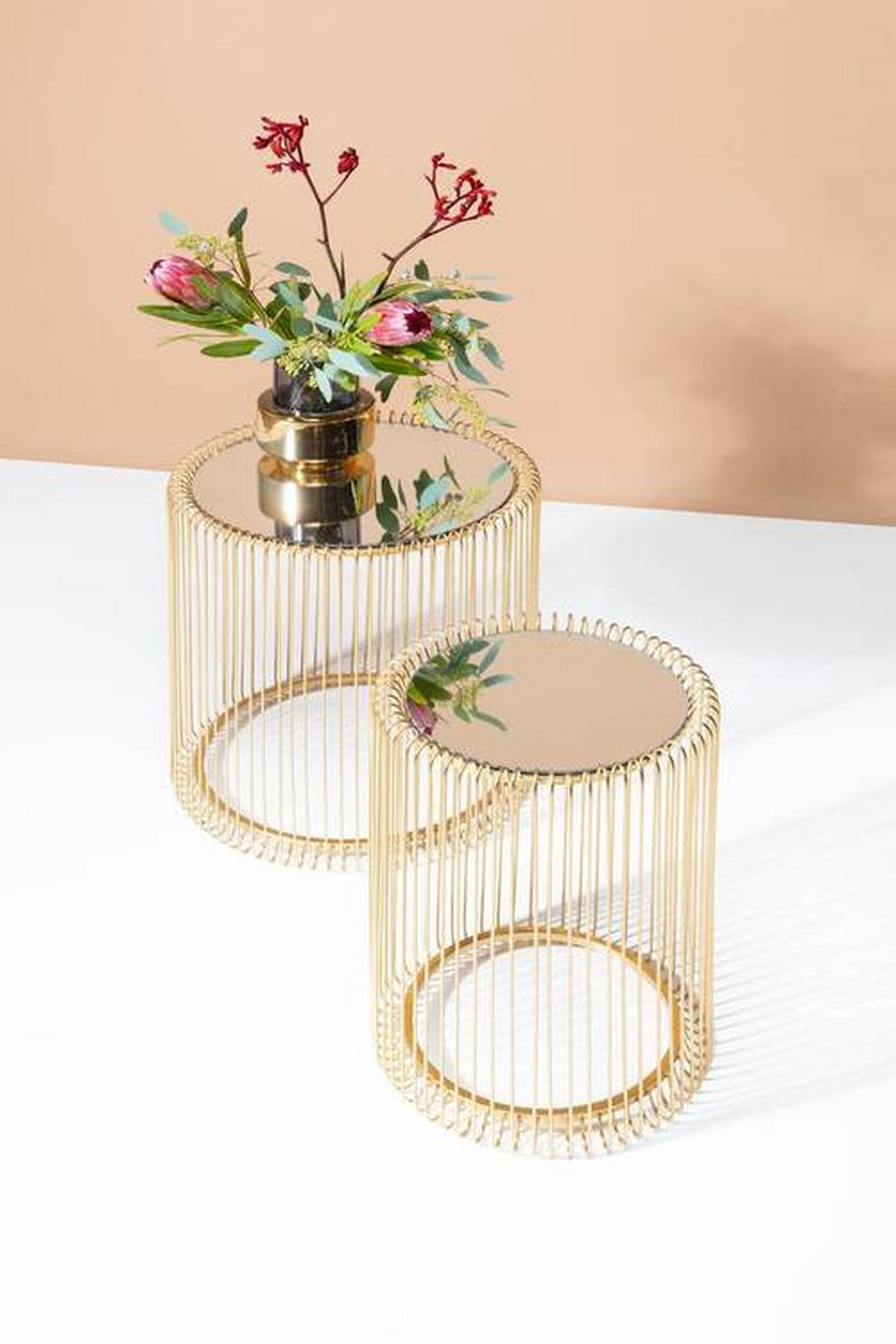 BEISTELLTISCHSET in Metall, Glas 32,5-44/32,5-44/42-45 cm  - Messingfarben, LIFESTYLE, Glas/Metall (32,5-44/32,5-44/42-45cm) - Ambia Home