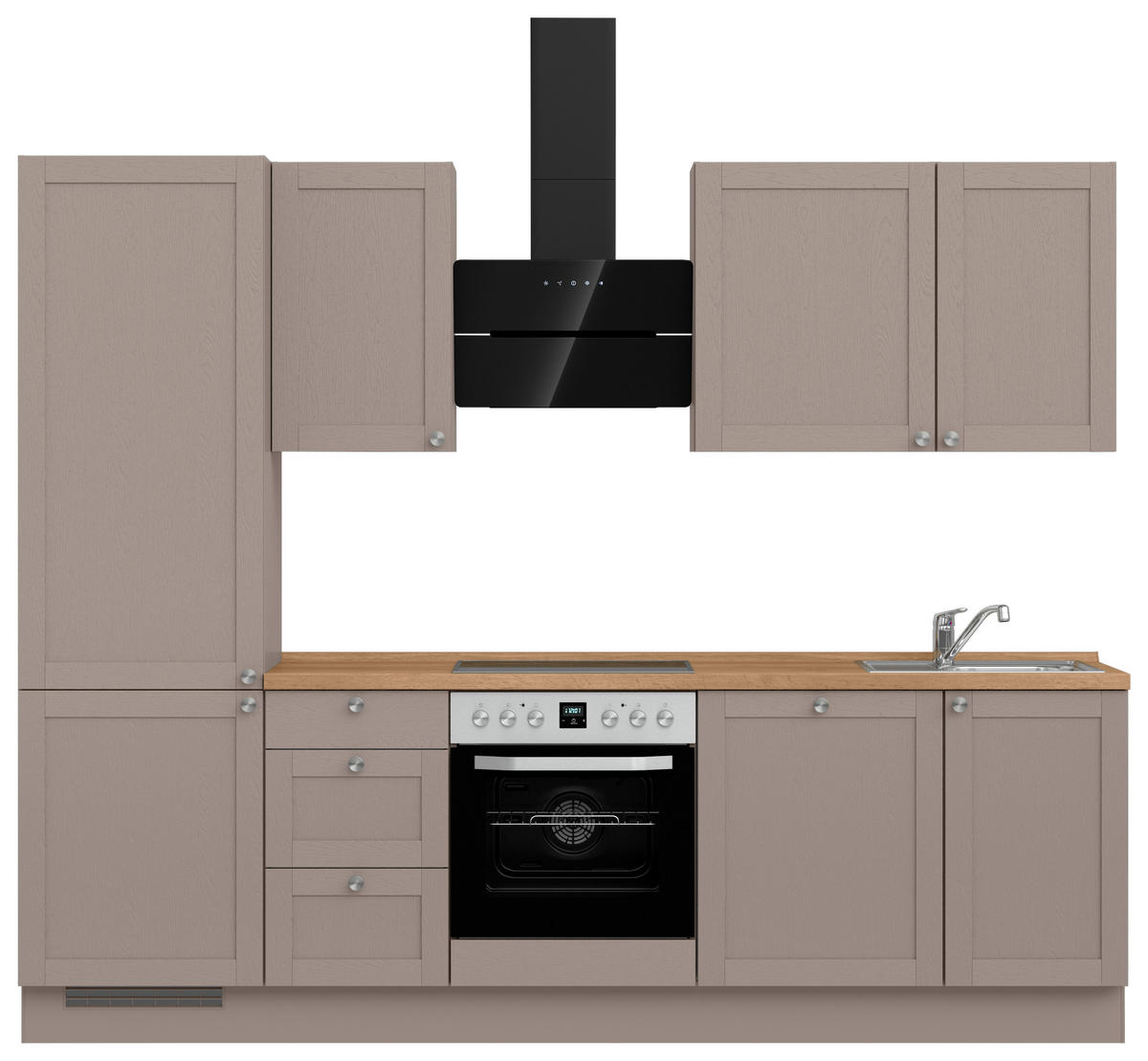 KÜCHENBLOCK Frame 270 cm  in Eichefarben, Beigebraun  - Edelstahlfarben/Eichefarben, MODERN, Holzwerkstoff/Metall (270cm) - Nobilia