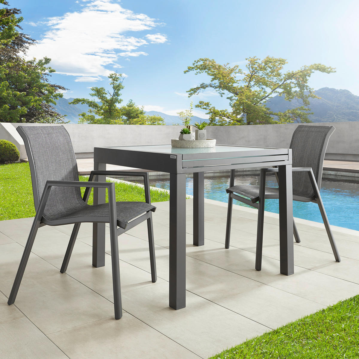 STOL  aluminij antracit, temno siva  - temno siva/antracit, Design, kovina/tekstil (56/90/63cm) - Ambia Garden