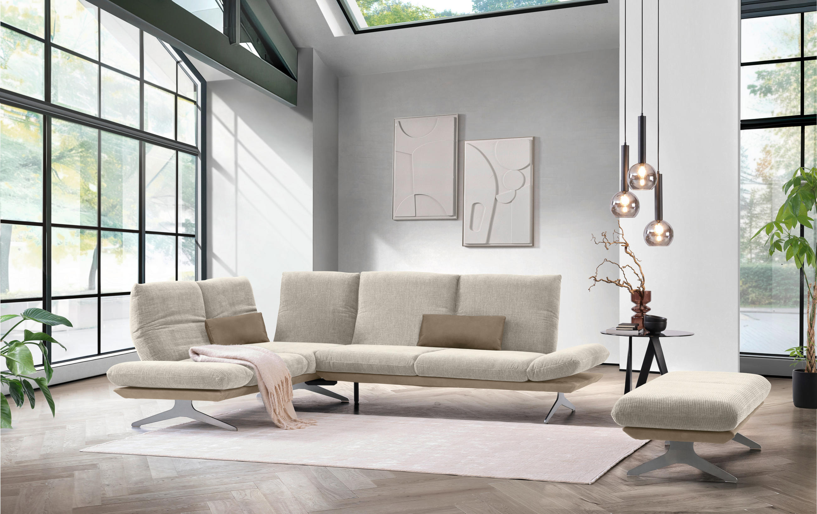 ECKSOFA in Flachgewebe Greige, Graubraun  209/277 cm  - Edelstahlfarben/Greige, Design, Textil/Metall (209/277cm) - Koinor