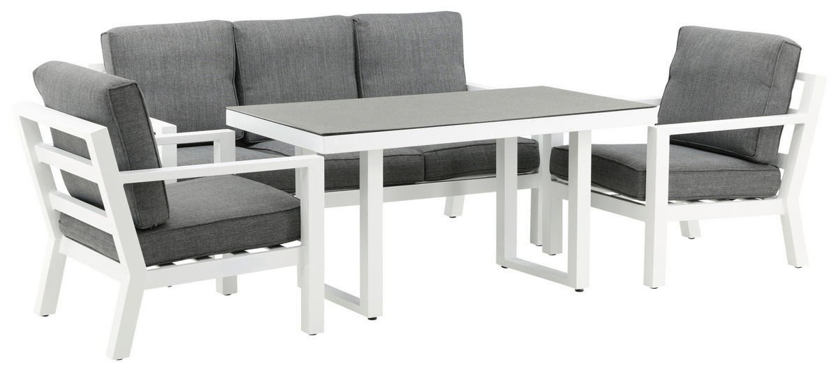 LOUNGEGARNITUR 4-teilig   Aluminium  - Weiß/Grau, Basics, Textil/Metall - Gardenson