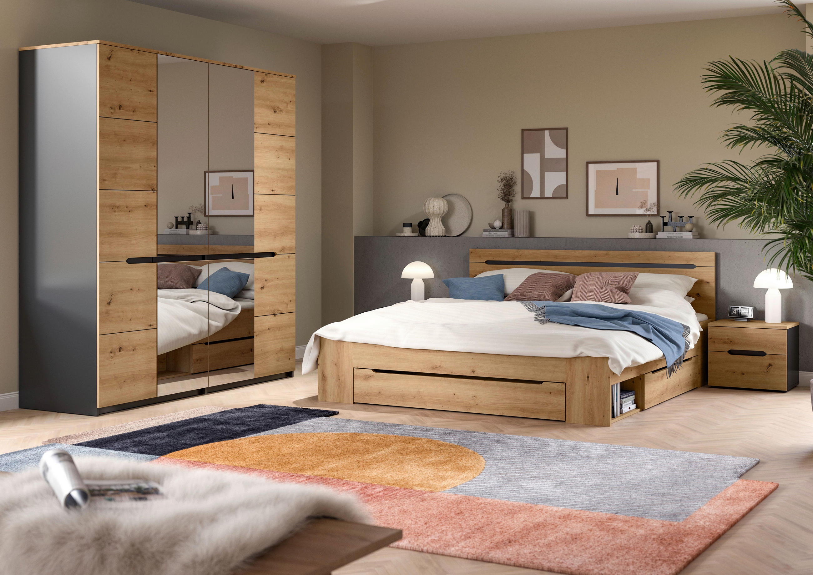 SCHLAFZIMMER Grau, Eiche Artisan  - Eiche Artisan/Grau, MODERN, Holzwerkstoff - MID.YOU