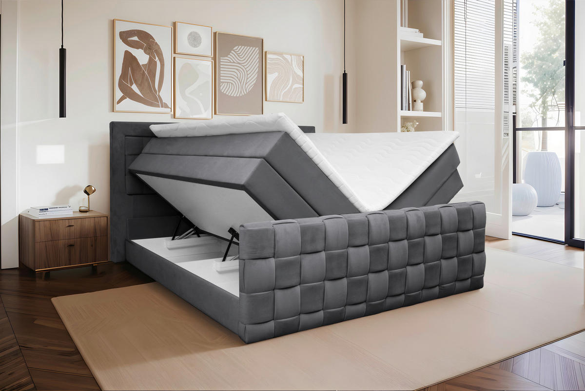 BOXSPRINGBETT 140/200 cm  in Graphitfarben  - Graphitfarben, MODERN, Textil (140/200cm) - Livetastic