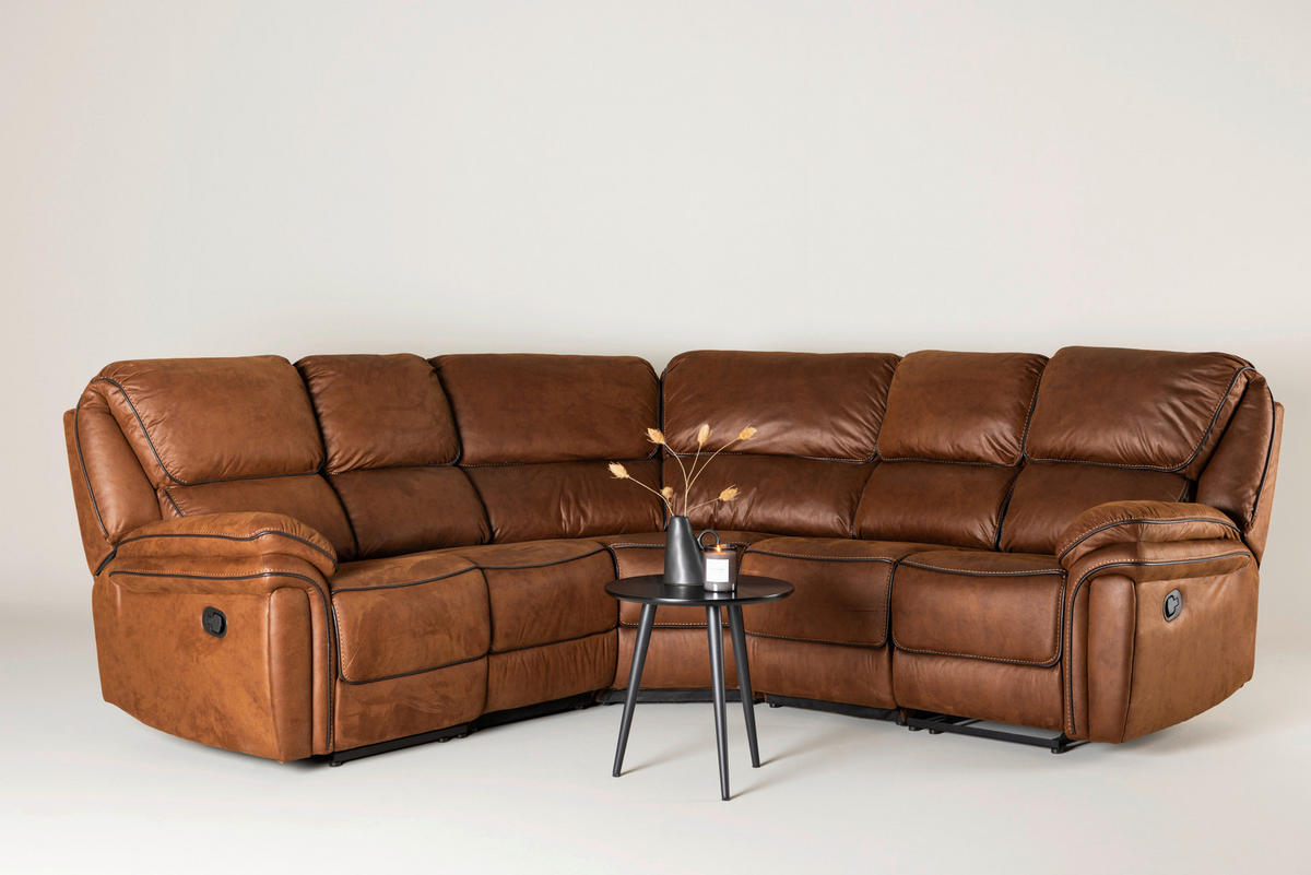 ECKSOFA Braun, Schwarz Lederlook (vegan)  - Schwarz/Braun, Design, Textil (169/169cm) - Livetastic