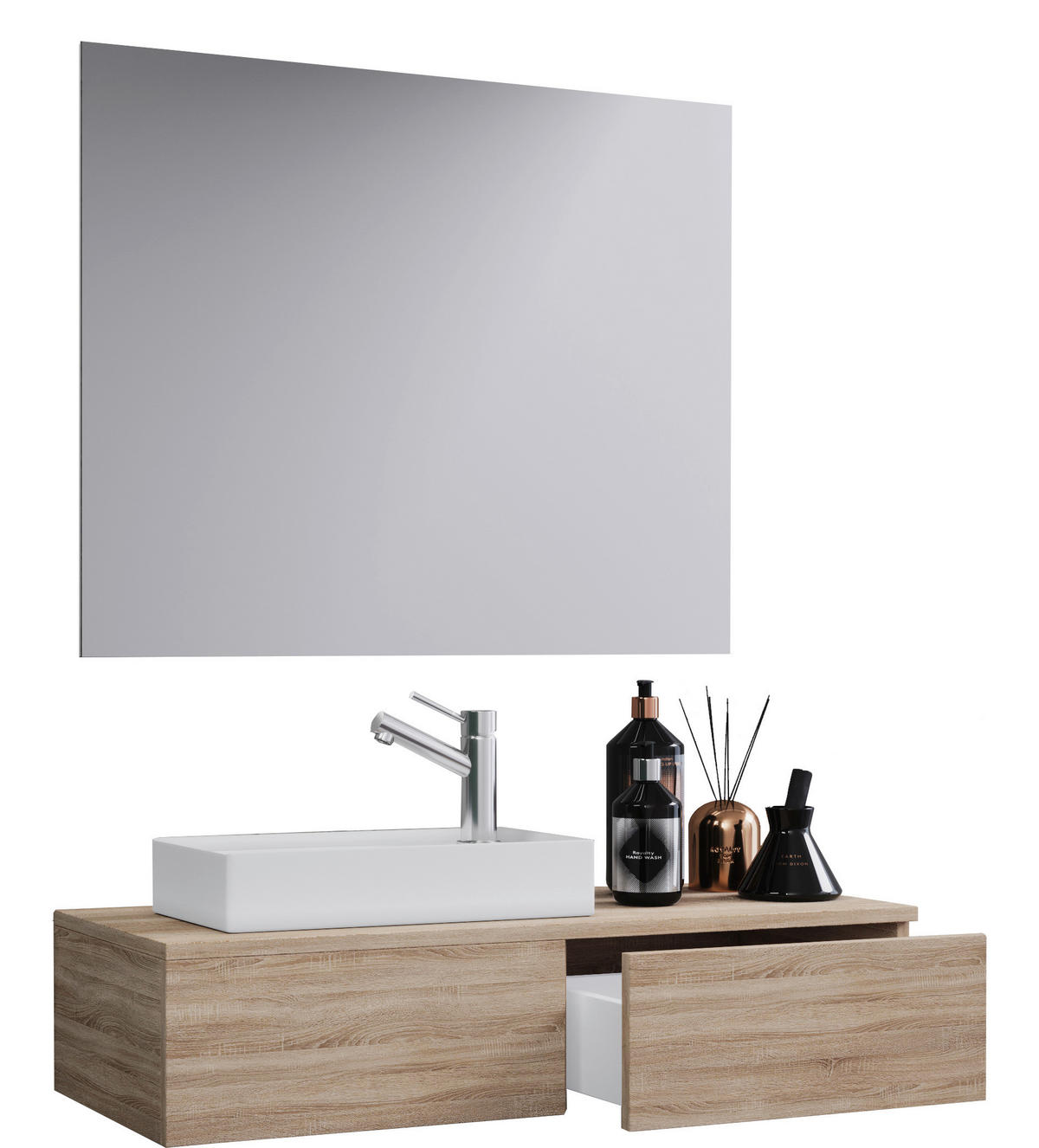 BADRUM 85 cm  - vit/Sonoma ek, Modern, trämaterial/keramik (85cm) - MID.YOU