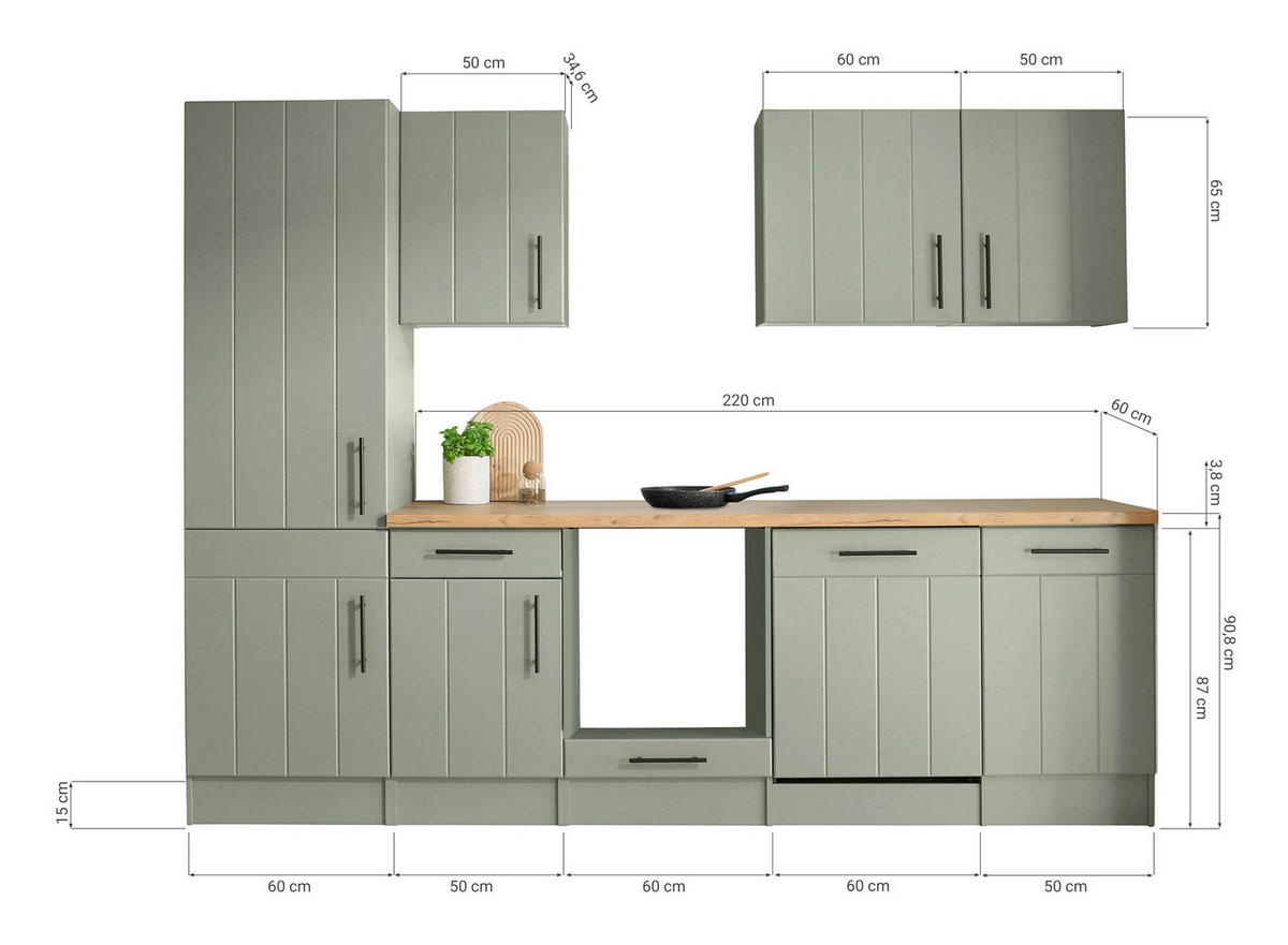 KÜCHENLEERBLOCK 280 cm   in Wildeiche, Schilfgrün  - Schilfgrün/Wildeiche, Trend, Holzwerkstoff/Metall (280cm) - Respekta