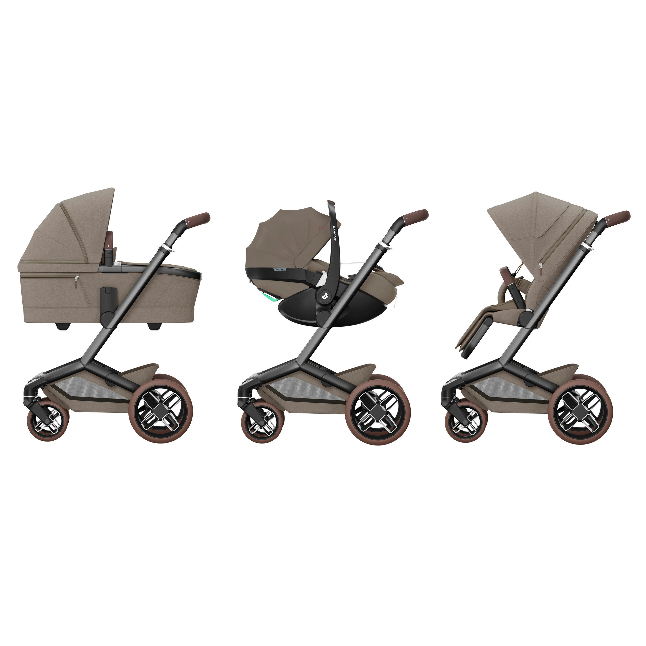 KINDERWAGENSET  Fame Bundle  Twillic Truffle  - Graubraun, Basics - Maxi-Cosi