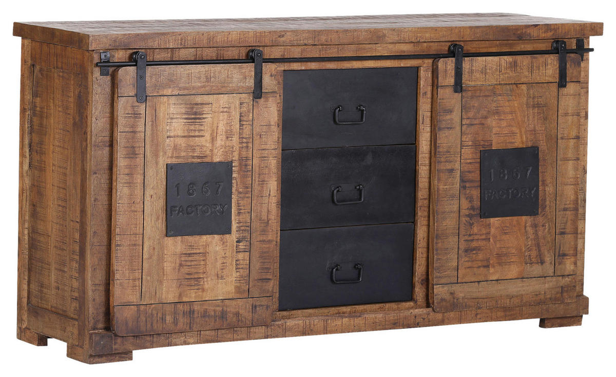 SIDEBOARD  in 160/85/45 cm  - Schwarz/Naturfarben, LIFESTYLE, Holz/Metall (160/85/45cm) - Landscape