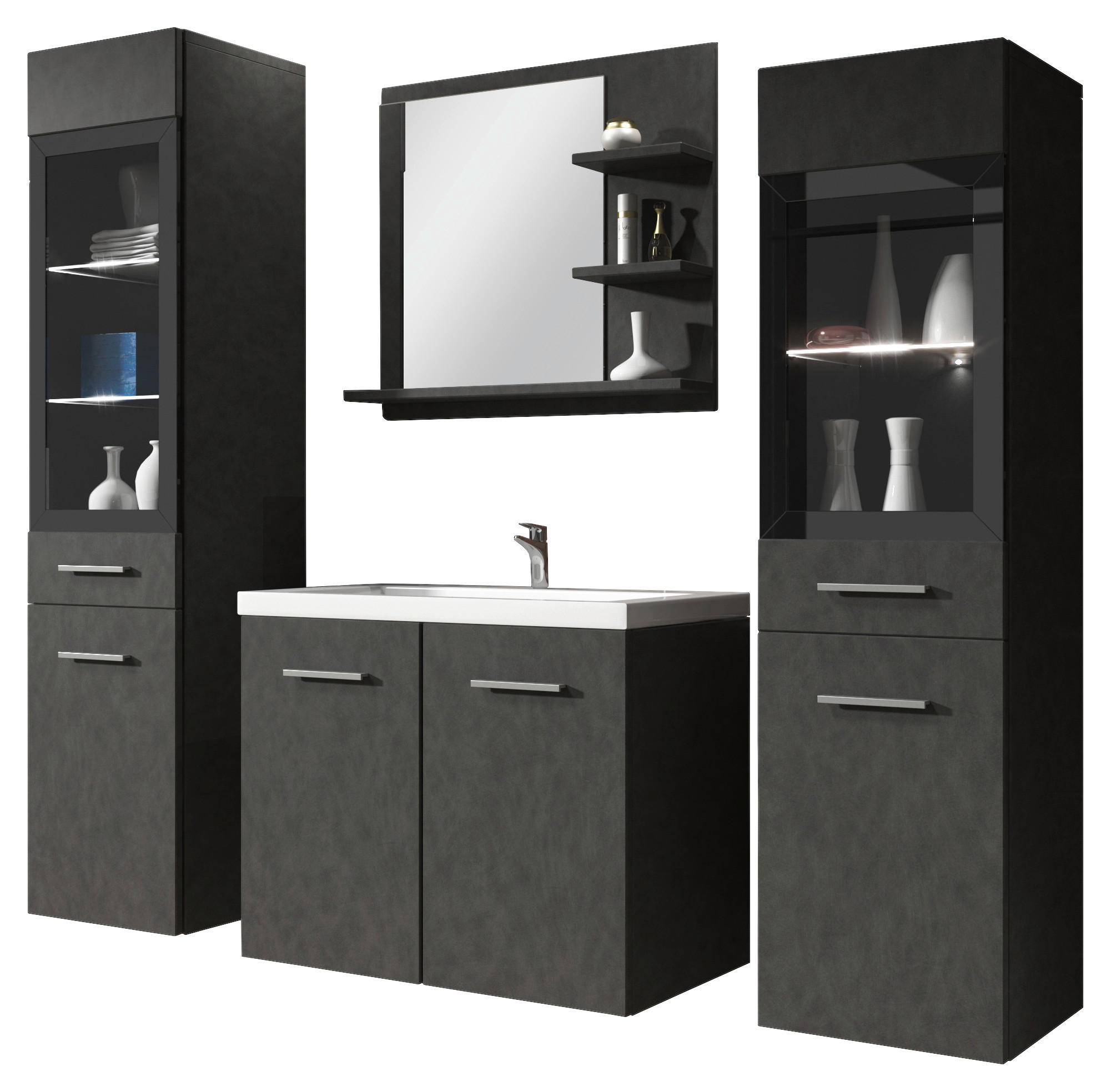 BADEZIMMER 5-teilig  in 120 cm  - Anthrazit/Weiß, LIFESTYLE, Glas/Holzwerkstoff (120cm) - P & B