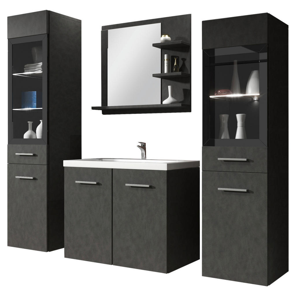 Thumbnail - P & B Badezimmer, Anthrazit, Kunststoff, 5-teilig, 7 Fächer, 120 cm, Fsc, Spiegel mit Ablage, Badezimmer, Badmöbelsets &...