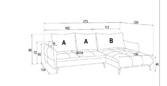ECKSOFA in Flachgewebe Beige - Beige/Schwarz, Design, Textil/Metall (273/180cm) - Hom`in