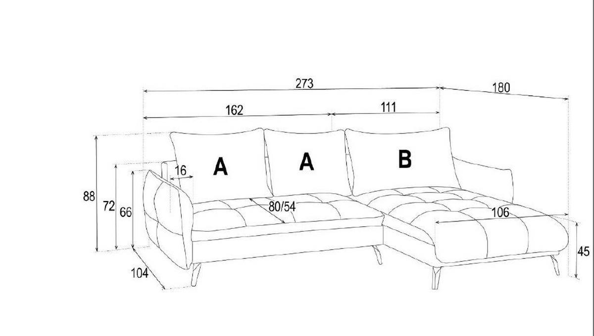 ECKSOFA in Flachgewebe Dunkelbraun  273/180 cm  - Dunkelbraun/Schwarz, LIFESTYLE, Textil/Metall (273/180cm) - Hom`in