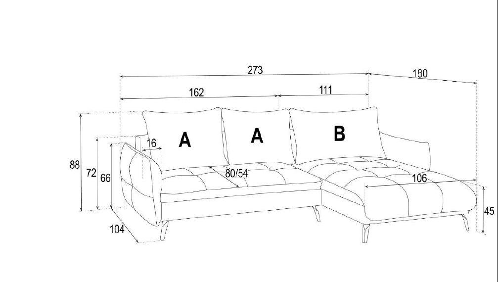 Thumbnail - Hom`in Ecksofa, Rost, Textil, 4-Sitzer, Füllung: Schaumstoff, Ottomane rechts, L-Form, 273x180 cm, Stoffauswahl, Liegefu...