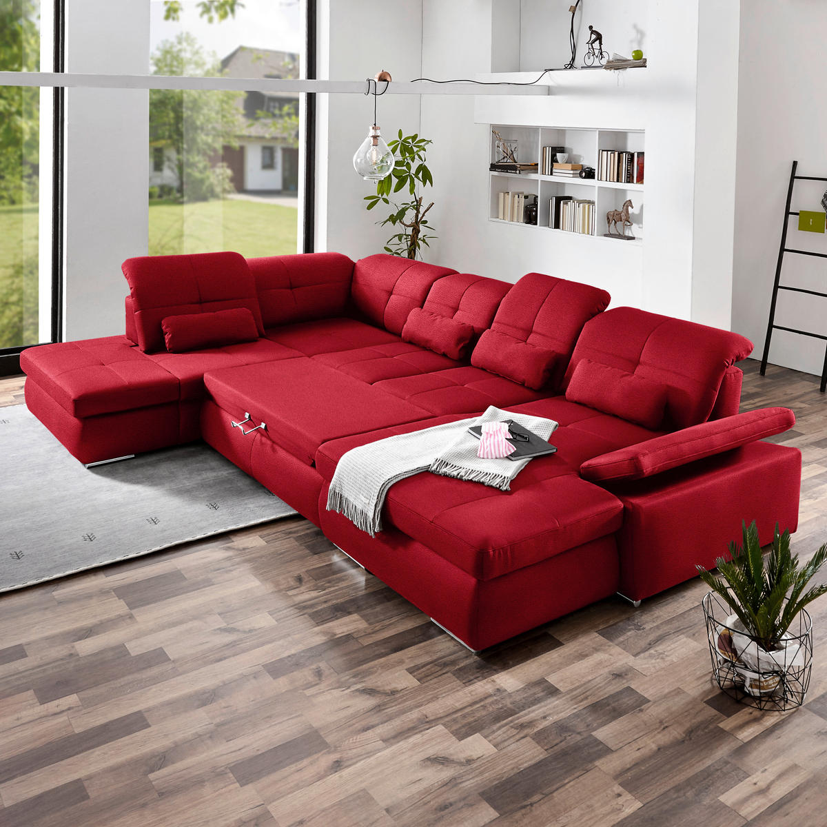 WOHNLANDSCHAFT  in Mikrofaser Rot  - Chromfarben/Rot, Design, Holzwerkstoff/Textil (260/371/195cm) - Beldomo Style