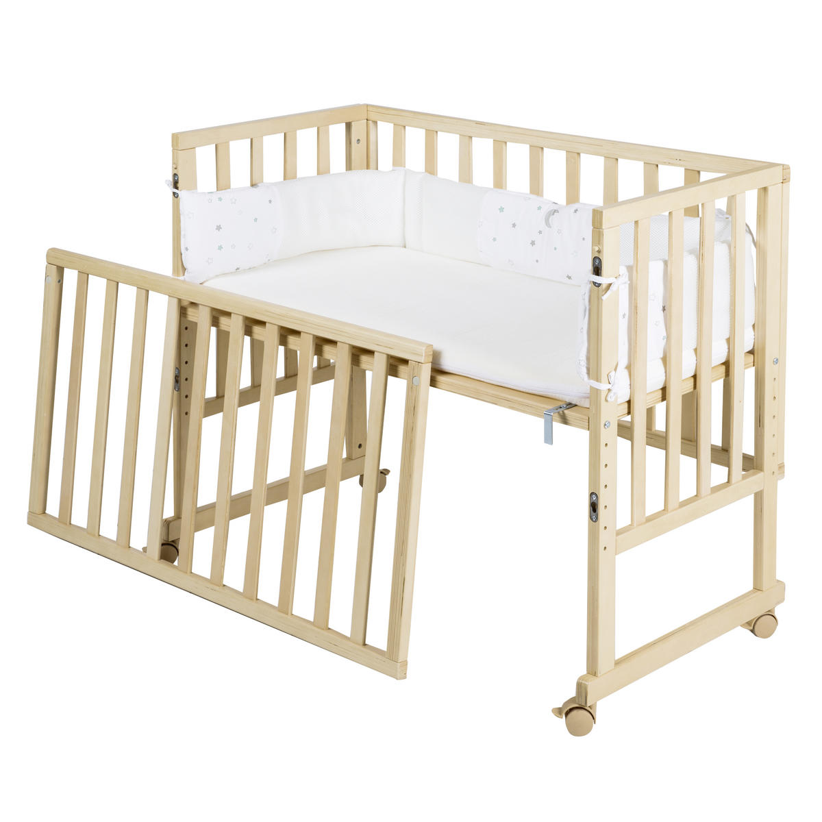 BEISTELLBETT Stubenbett 3 in 1 Sternenzauber  - Hellgrau/Naturfarben, Basics, Holzwerkstoff/Textil (49,5/85,5/90cm) - Roba
