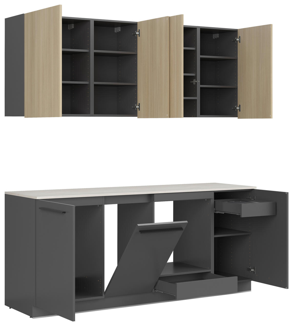 KÜCHENBLOCK 210 cm   in Grau, Eichefarben  - Eichefarben/Schwarz, Basics, Holzwerkstoff/Kunststoff (210cm) - Visiona