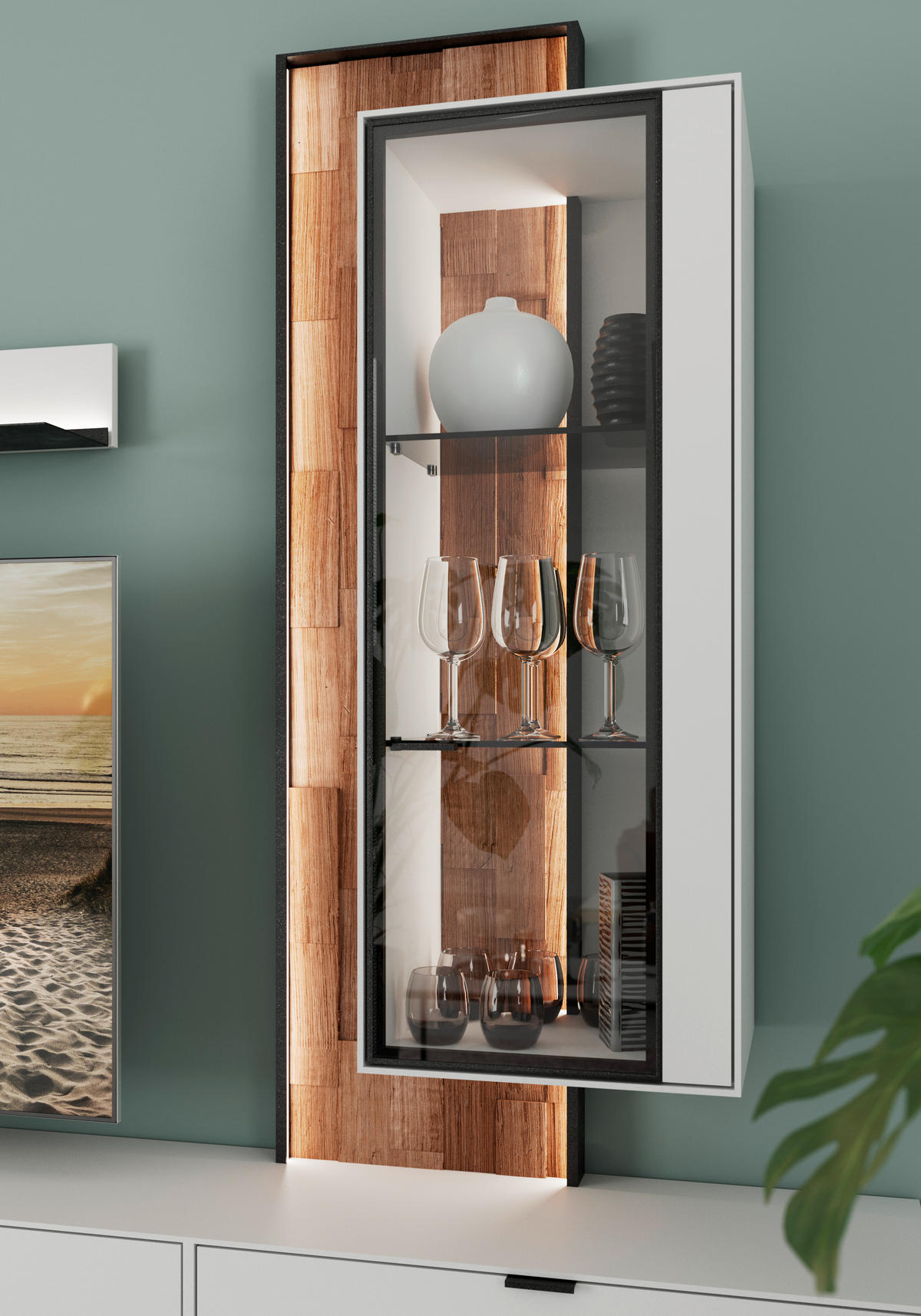 WOHNWAND  in Grau, Wildeiche 303,8/220,3/37,1 cm  - Wildeiche/Schwarz, Design, Glas/Holz (303,8/220,3/37,1cm) - Dieter Knoll