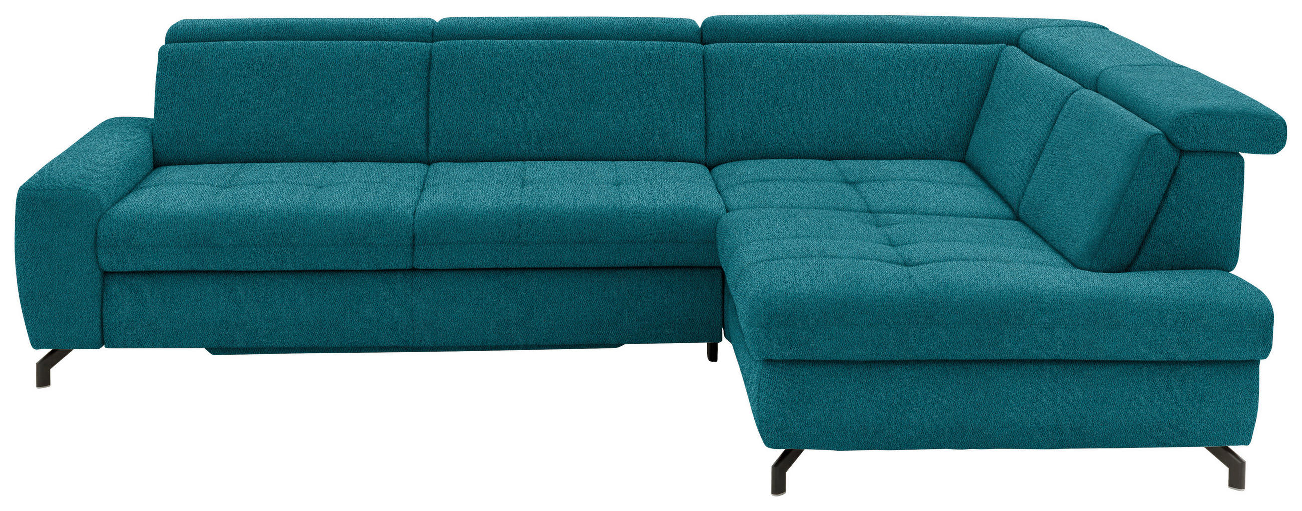 ECKSOFA in Chenille Petrol  - Petrol/Schwarz, Design, Textil/Metall (310/220cm) - Beldomo Style