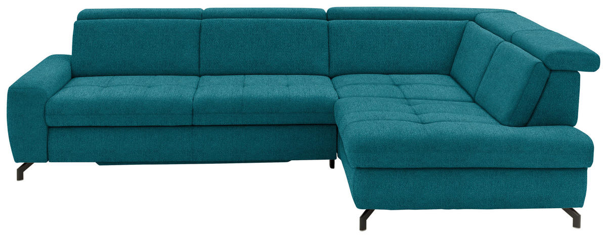ECKSOFA in Chenille Petrol  310/220 cm  - Petrol/Schwarz, Design, Textil/Metall (310/220cm) - Beldomo Style