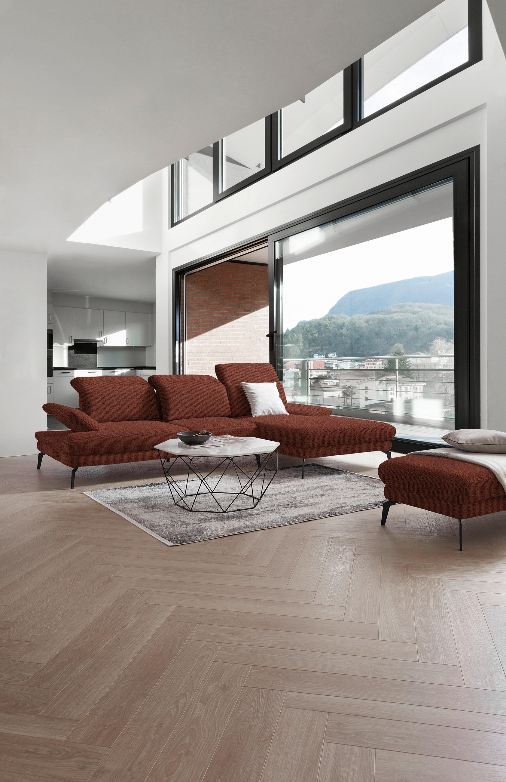 ECKSOFA Rostfarben Webstoff  - Rostfarben/Schwarz, Design, Textil/Metall (289/180cm) - Stylife
